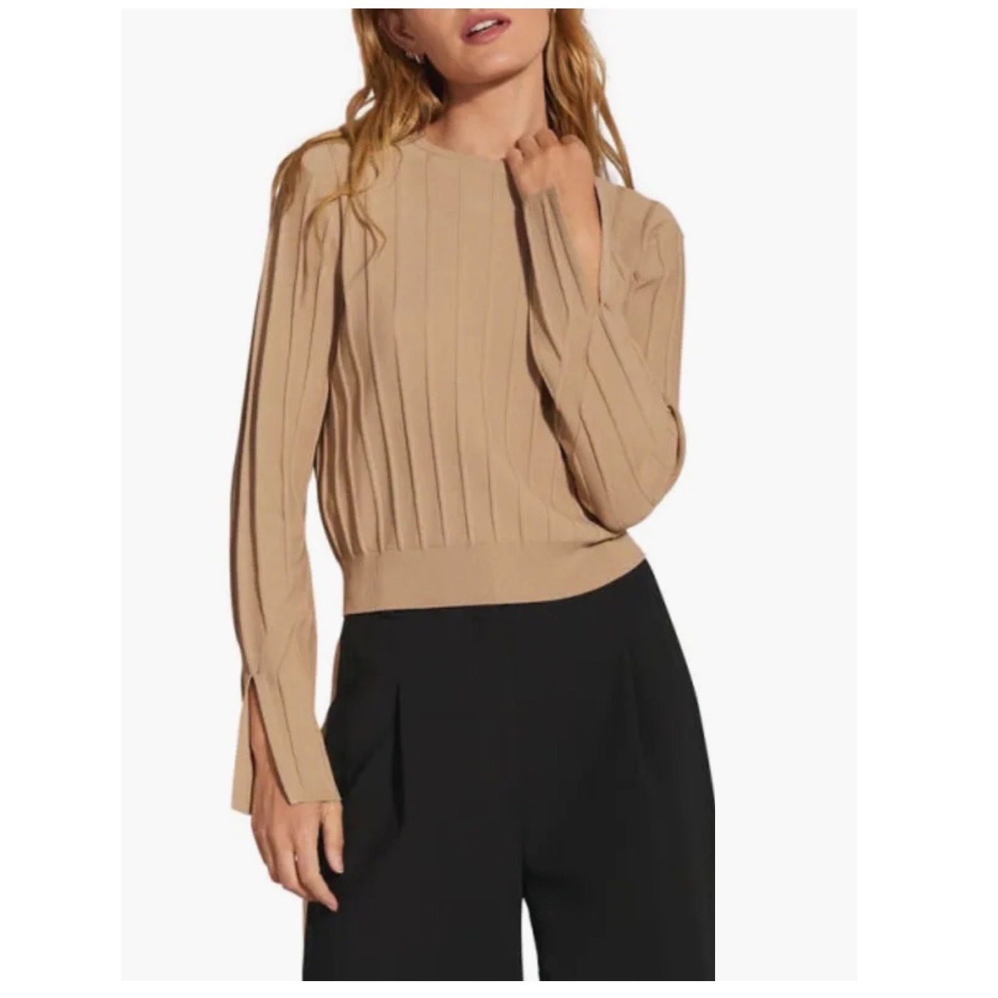 Favorite Daughter The Loretta Knit Top Split Cuff Tan Camel Size Large New